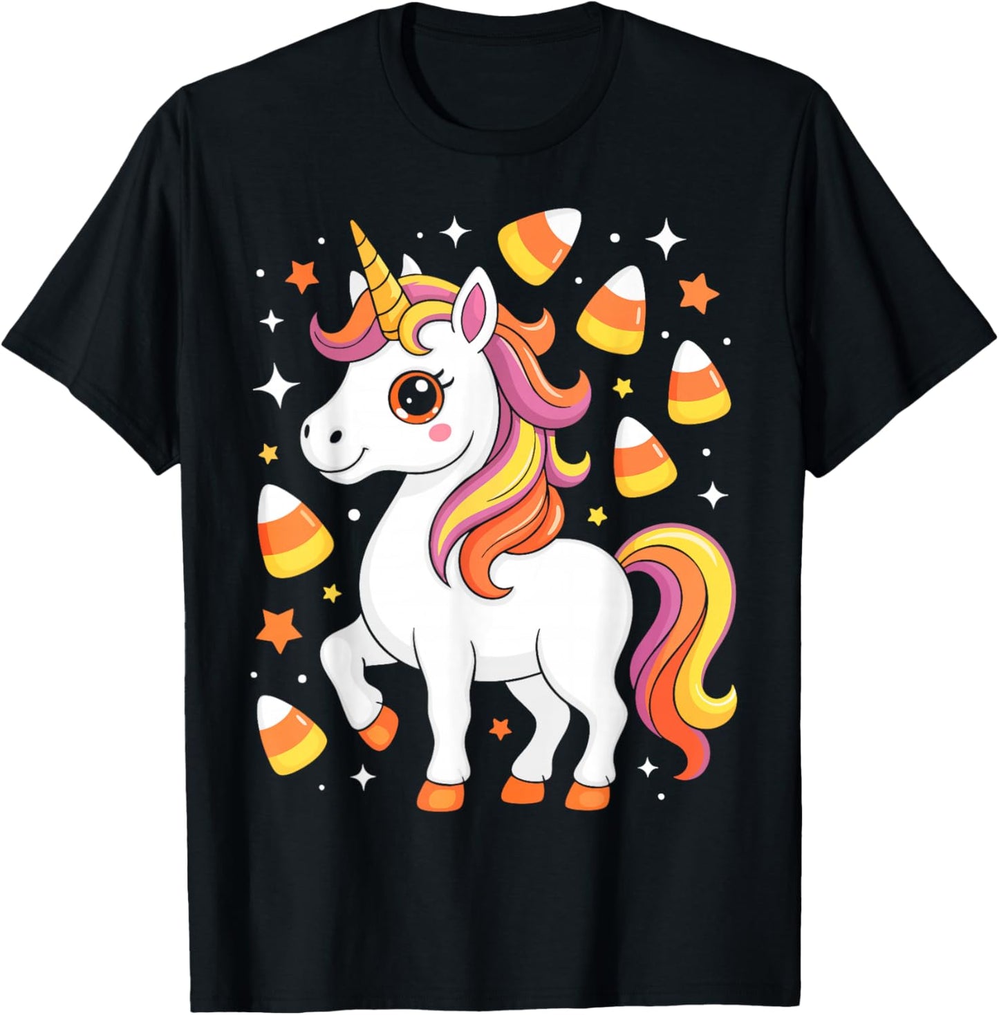 Unicorn Candy Corn Shirt Men Women Kids Halloween Costume T-Shirt - T-Shirt | Black