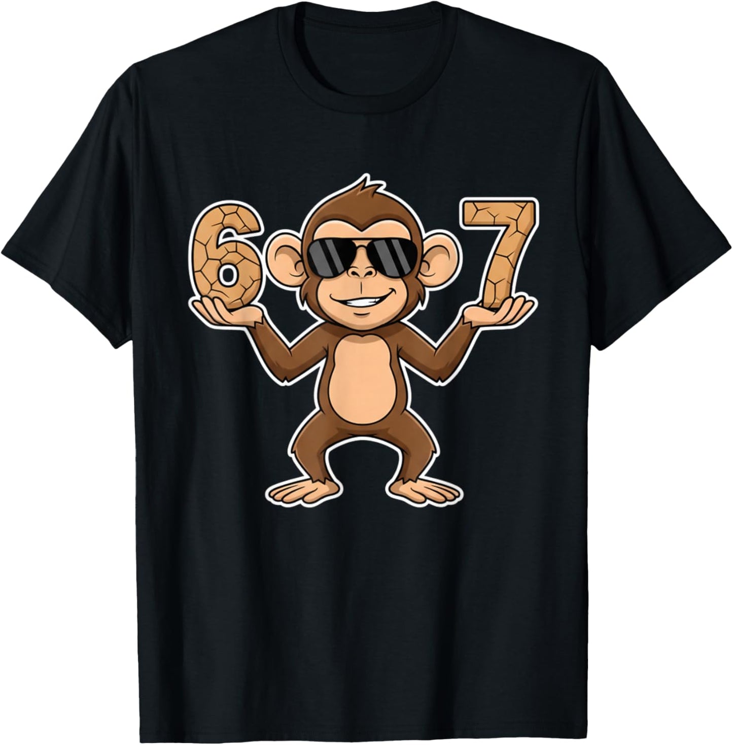 67 Monkey Sunglasses 67 Gen Alpha Slang Funny six Seven Meme T-Shirt - T-Shirt | Black
