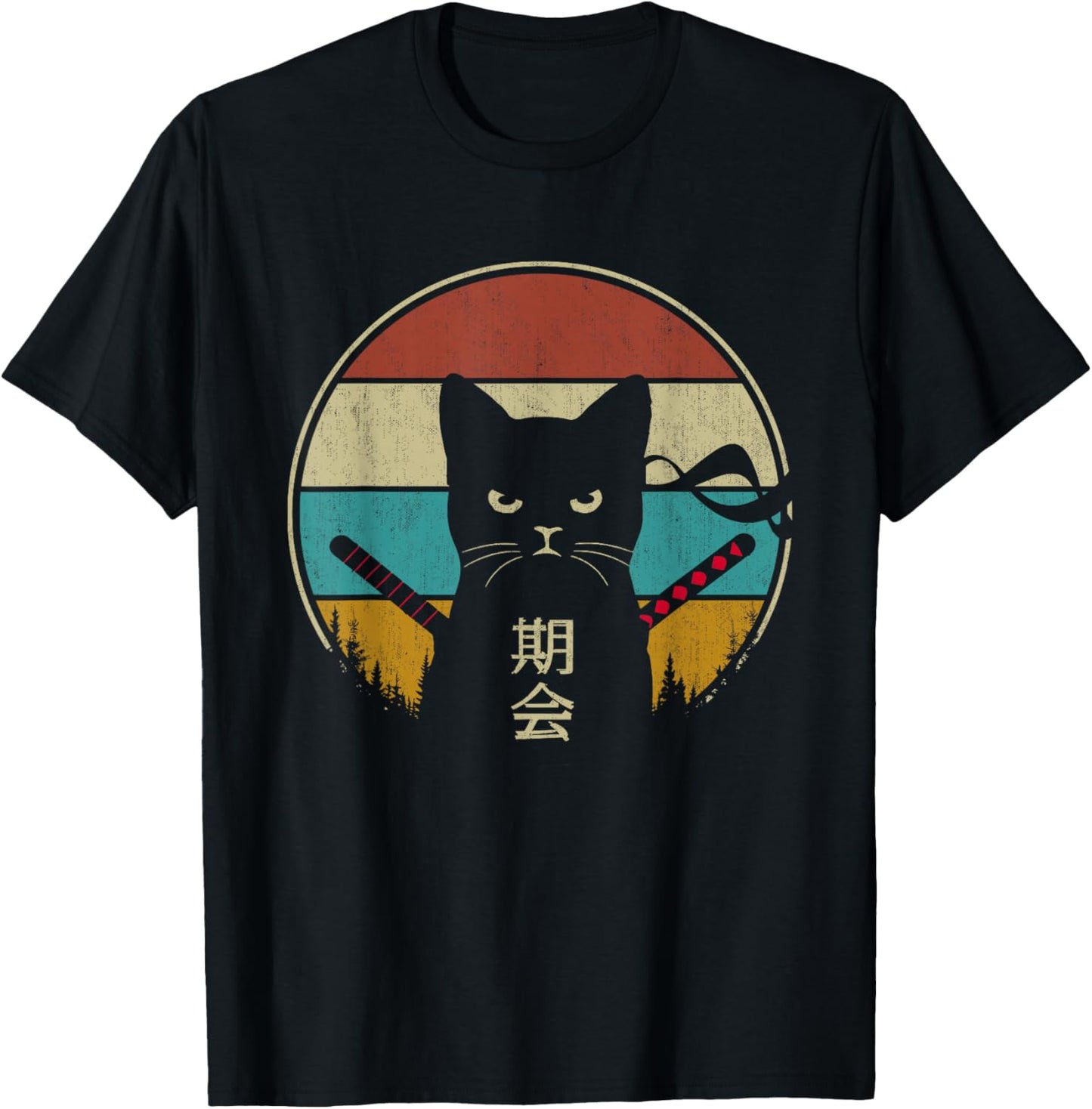 Japanese Cat Vintage Style Kawaii Retro Kitten Lover T-Shirt - T-Shirt | Black