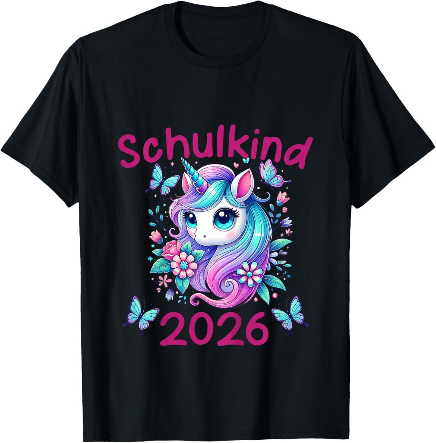 Kinder Mädchen Einhorn Schulanfang Schulkind 2026 T-Shirt - T-Shirt | Black