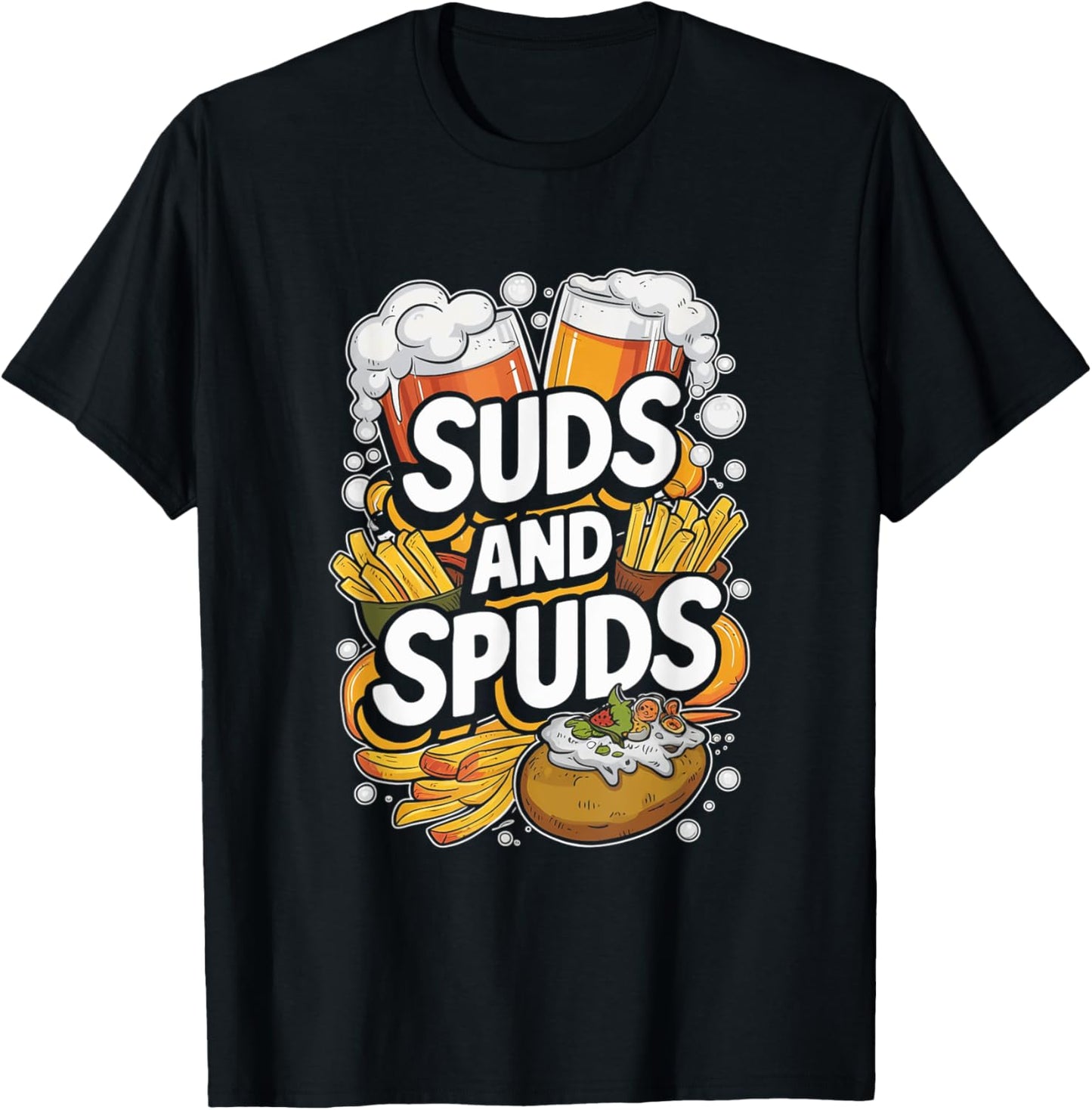 Suds and Spuds Enjoyment Celebration Cool Beer and Snacks T-Shirt - T-Shirt | Black