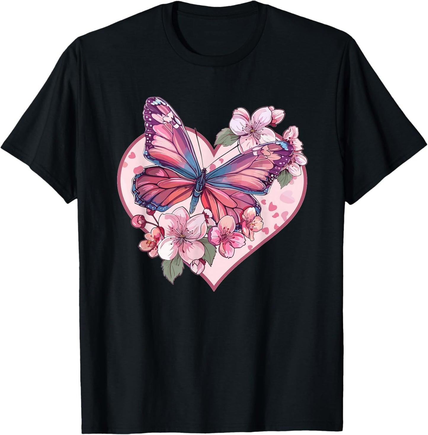 Colorful Butterfly With Flowers I Butterfly T-Shirt - T-Shirt | Black
