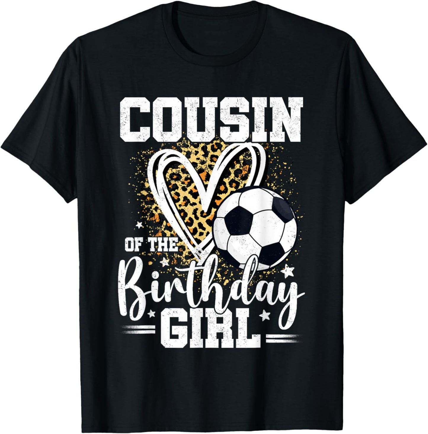 Cousin of The Birthday Girl Soccer Cousin Leopard Heart T-Shirt - T-Shirt | Black