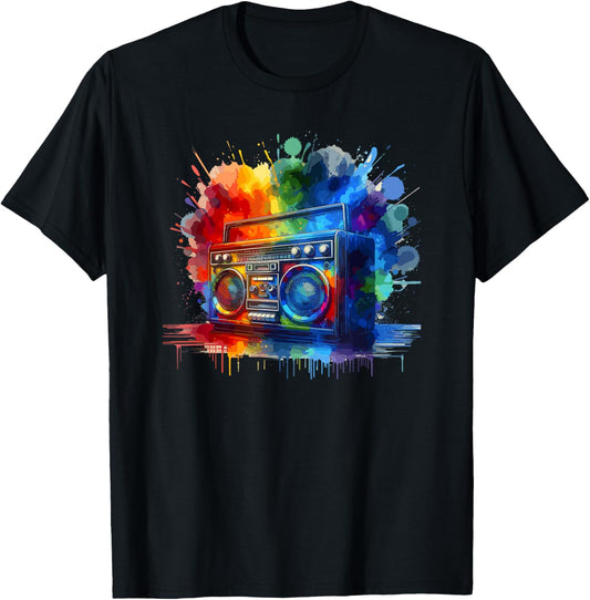 Splash Art Boombox Old School 80s Music Hip Hop T-Shirt - T-Shirt | Black