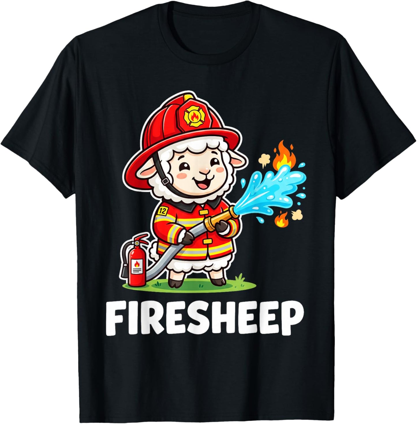 Fire Fighter Sheep Lamb Cattle Livestock Firefighter Mascot T-Shirt - T-Shirt | Black