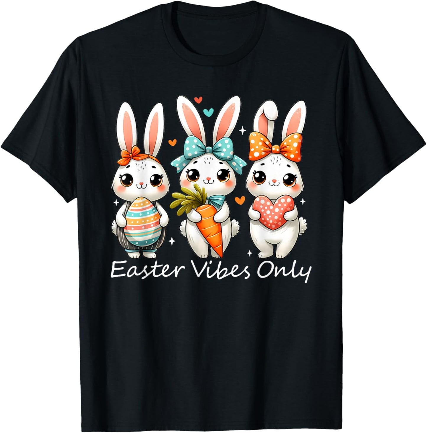 Funny Cute Bunnies Hair Bow Easter Outfit Women Girls Bunny T-Shirt - T-Shirt | Black