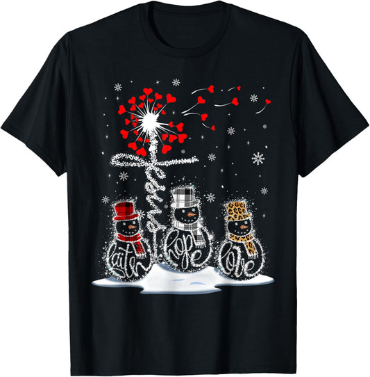 Funny Christmas 2025 Faith Hope Love Snowman Christian Cross T-Shirt - T-Shirt | Black