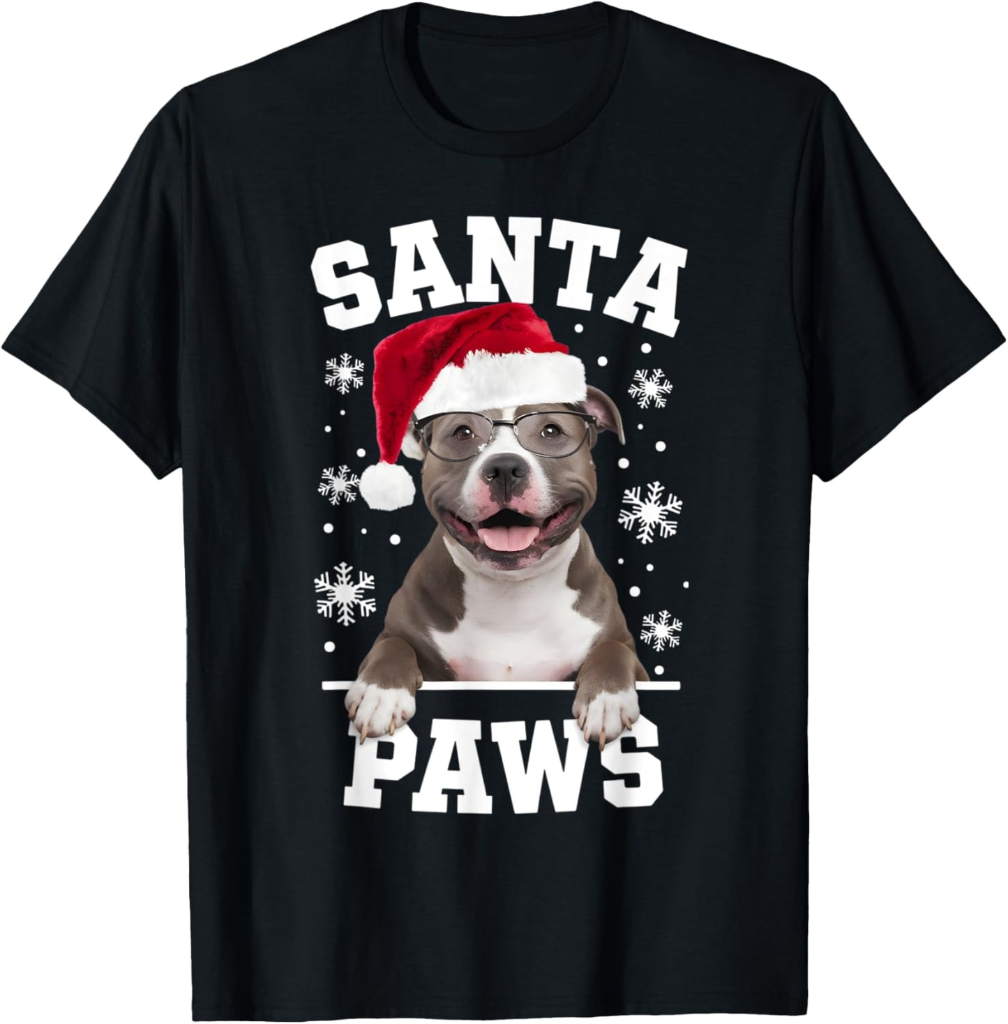 Santa Paws Pitbull Terrier Christmas Puppy Dog Lover T-Shirt - T-Shirt | Black