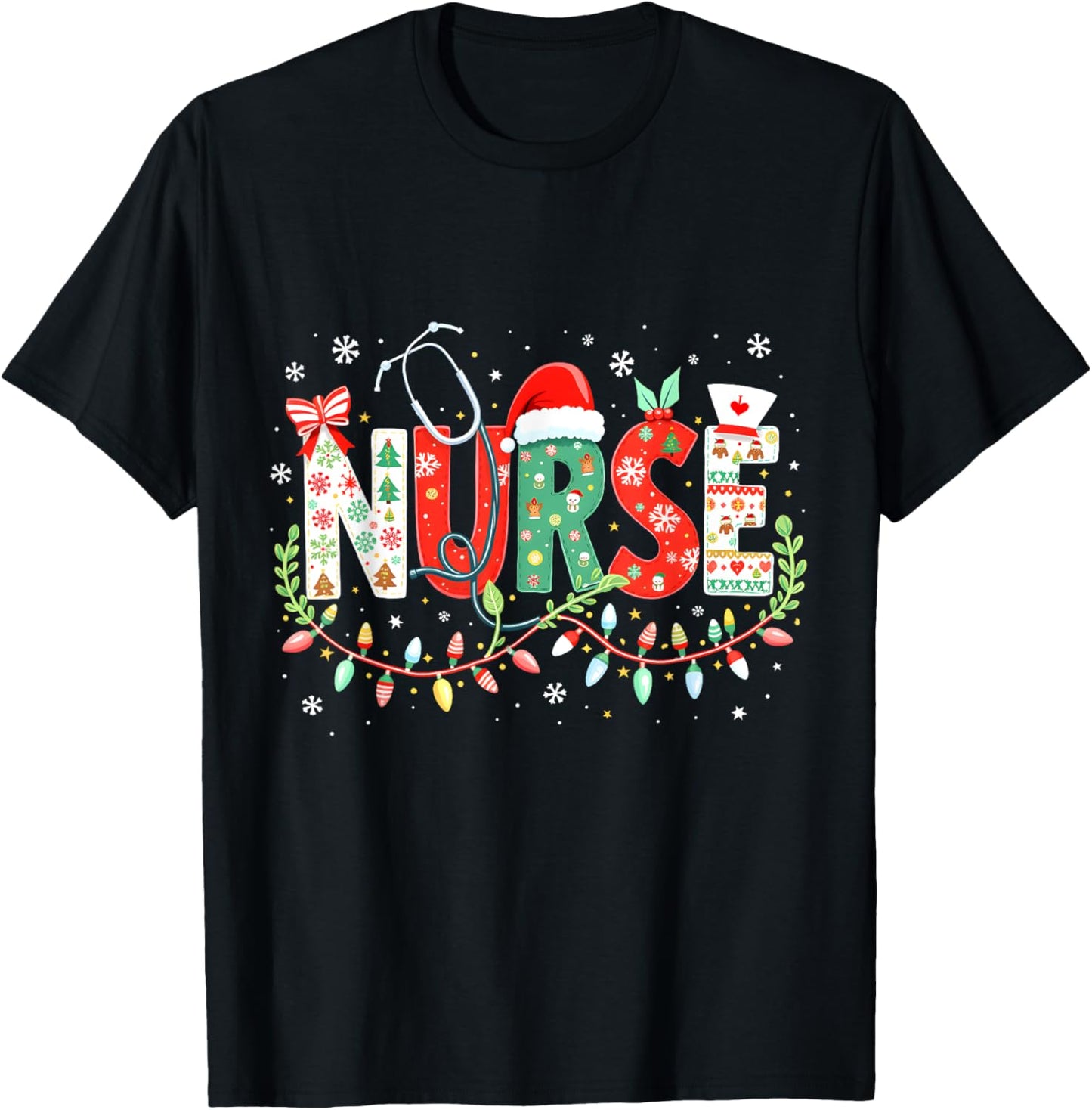 Groovy ER CNA Nurse Winter For Funny Christmas Nurse Graphic T-Shirt - T-Shirt | Black