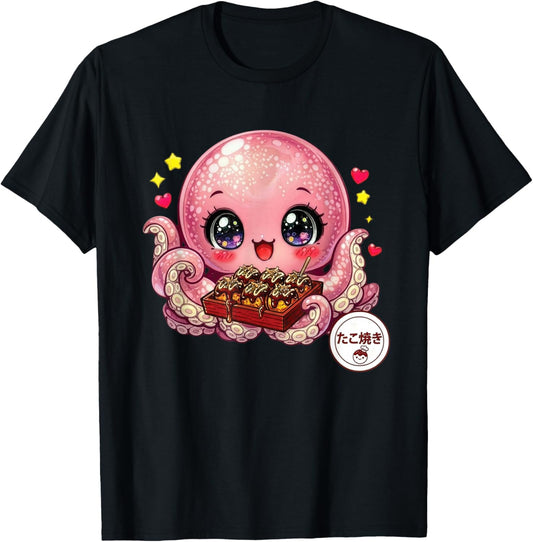 Mignon Kawaii Takoyaki Chibi Pieuvre Japonais Street Food T-Shirt - T-Shirt | Black