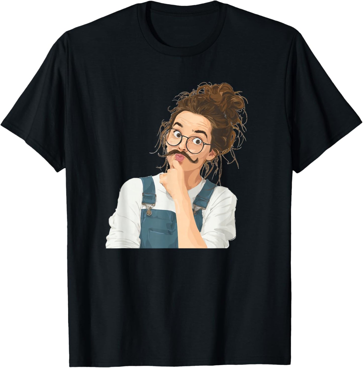 Funny Draft Art Girl with Mustache Beard T-Shirt - T-Shirt | Black