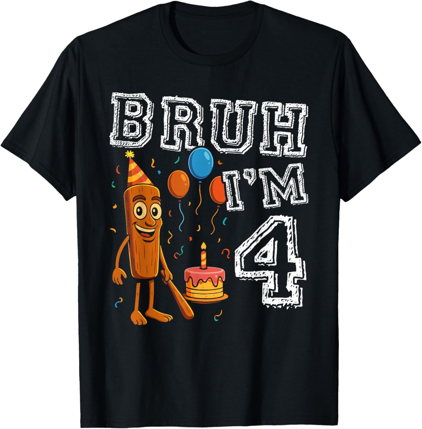 Italian Brainrot Bruh I'm 4 Age 4th Kids Boys Girls T-Shirt - T-Shirt | Black