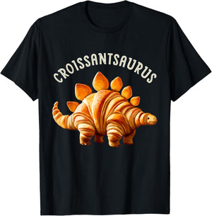 Dinosaur Croissant Bakery Lovers Men Women Boys Girls Kids T-Shirt - T-Shirt | Black