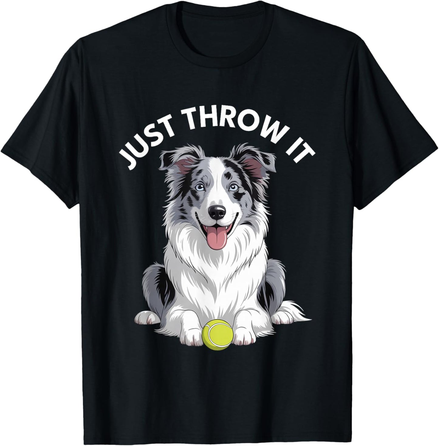 Just Throw It Grey & White Merle Border Collie T-Shirt - T-Shirt | Black