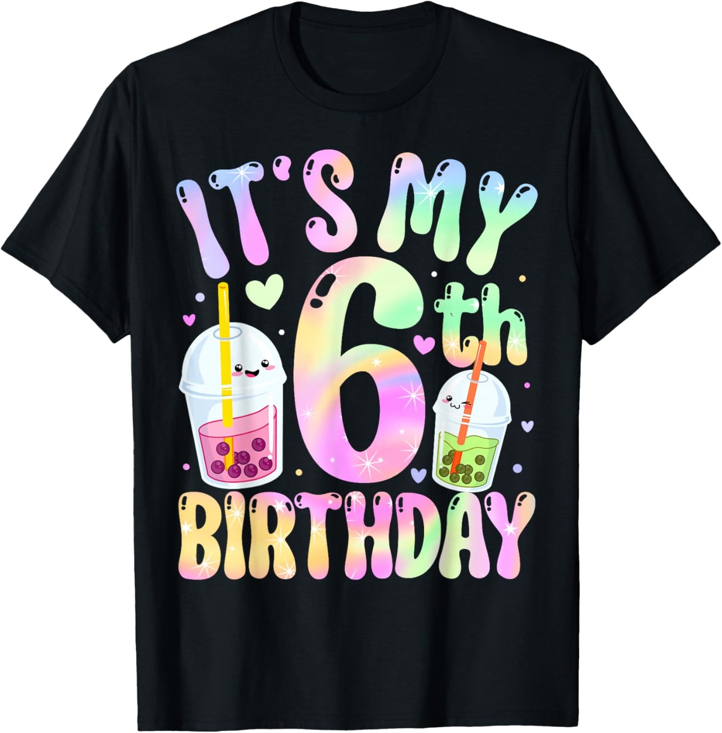 It's My 6th Birthday Bubble Boba Tea Party 6 Year Old Girl T-Shirt - T-Shirt | Black
