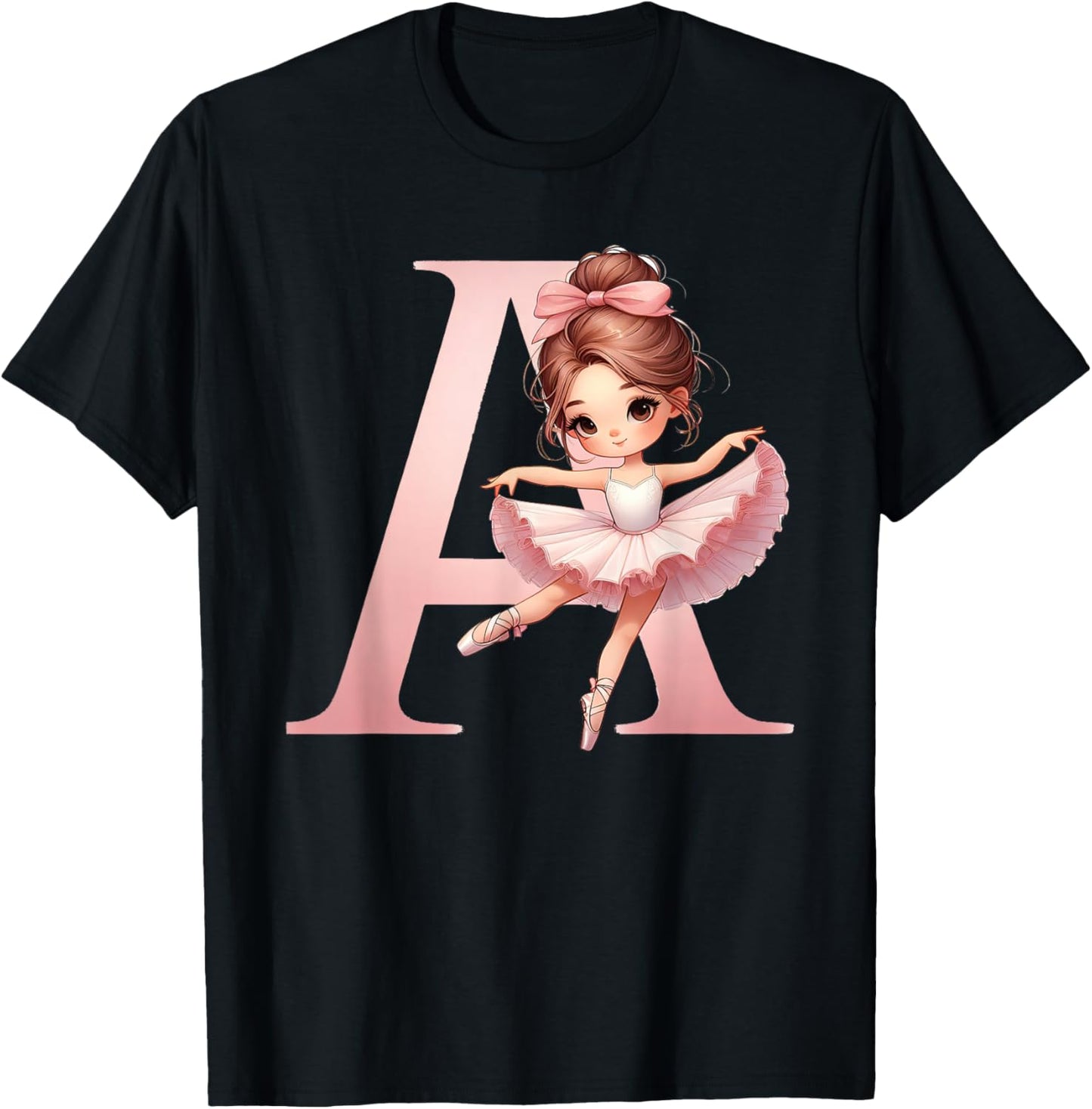 Ballerina Girl Dancing Name First Letter A Girly Tutu Ballet T-Shirt - T-Shirt | Black