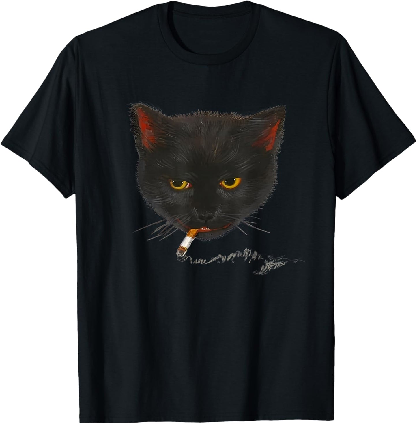 Smoking Cat Graphic T-Shirt - T-Shirt | Black