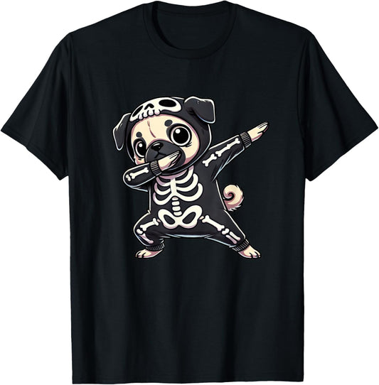 Pug Halloween Skeleton Cute Pug Kids T-Shirt - T-Shirt | Black