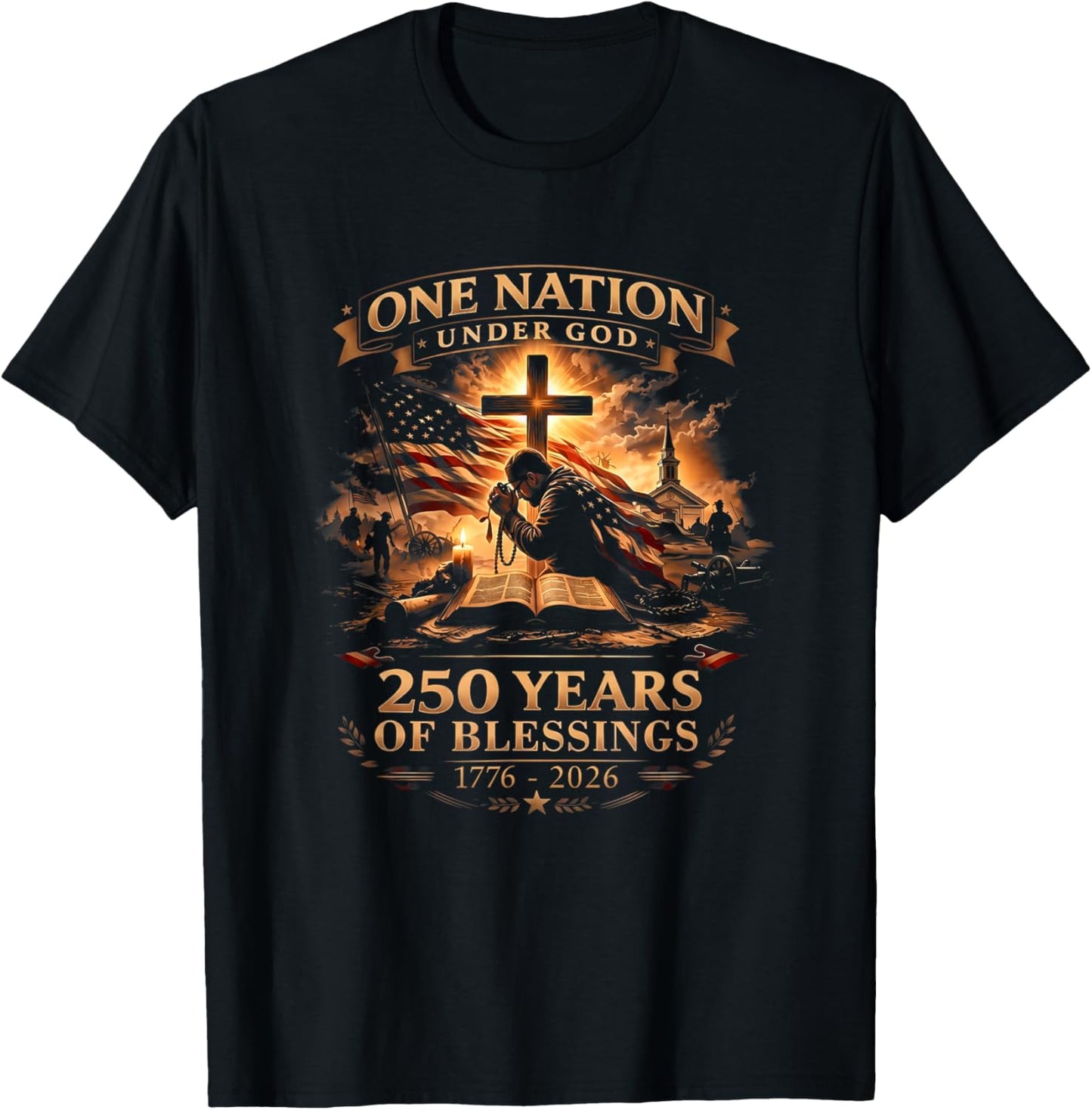 One Nation Under God 250 Years 250th Anniversary USA Men T-Shirt - T-Shirt | Black