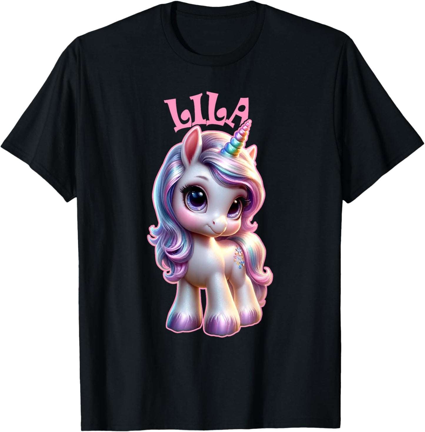 Lila Cute Unicorn Design for Girls Name Lila T-Shirt - T-Shirt | Black