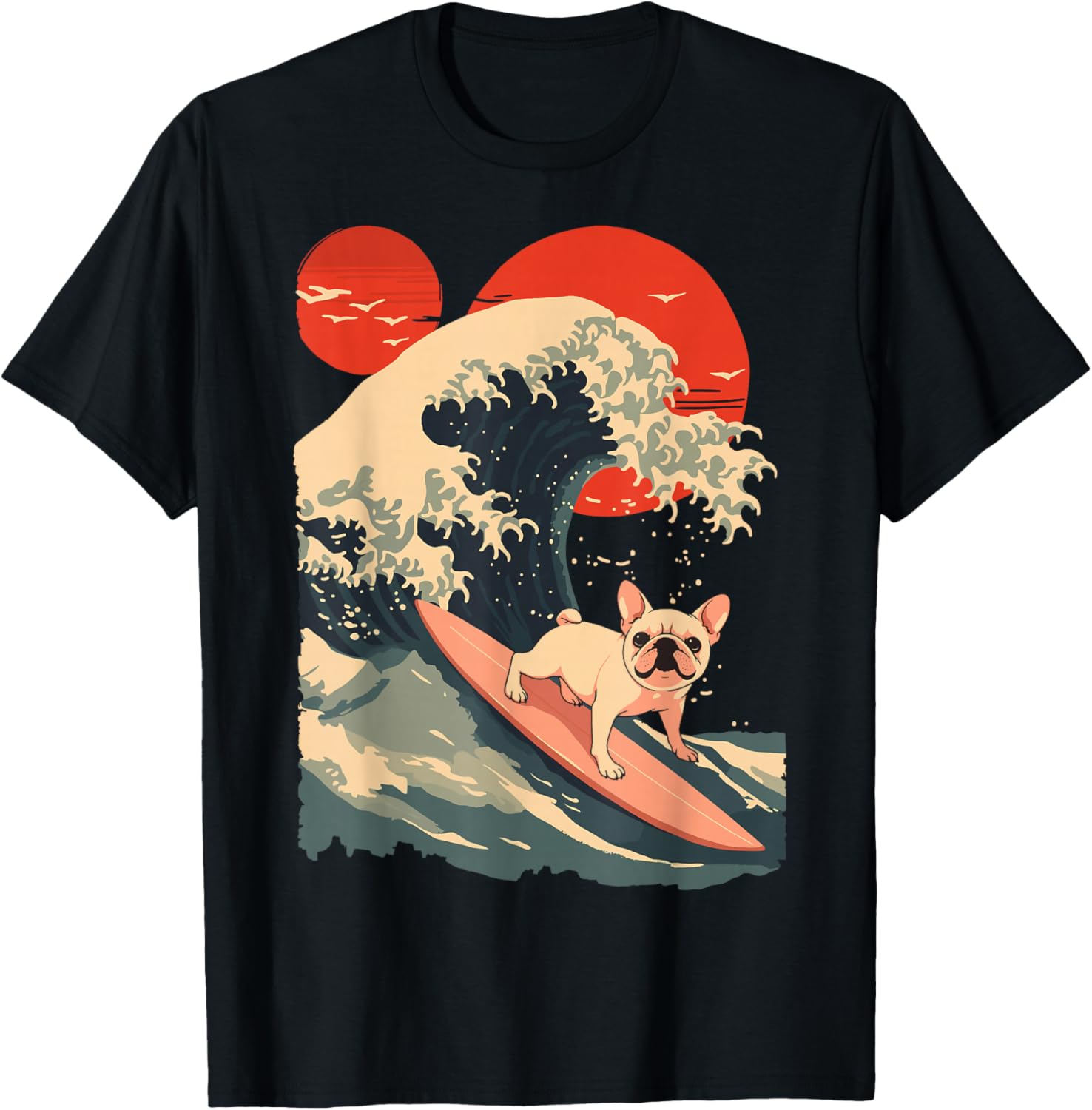French Bulldog Surfing Japanese T-Shirt - T-Shirt | Black