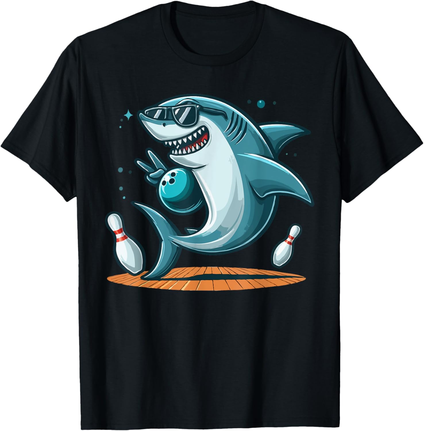 Funny Bowling Graphic Shark Bowling Design Funny Bowling T-Shirt - T-Shirt | Black