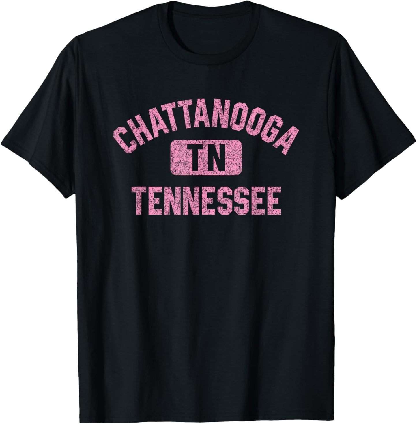 Chattanooga Tennessee Gym Style Distressed Pink Print T-Shirt - T-Shirt | Black