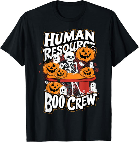HR Boo Crew Halloween Ghost Trick Treat Squad Team T-Shirt - T-Shirt | Black