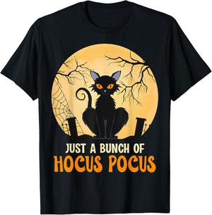 just a bunch of hocus pocus, Cat with Halloween autumn T-Shirt - T-Shirt | Black