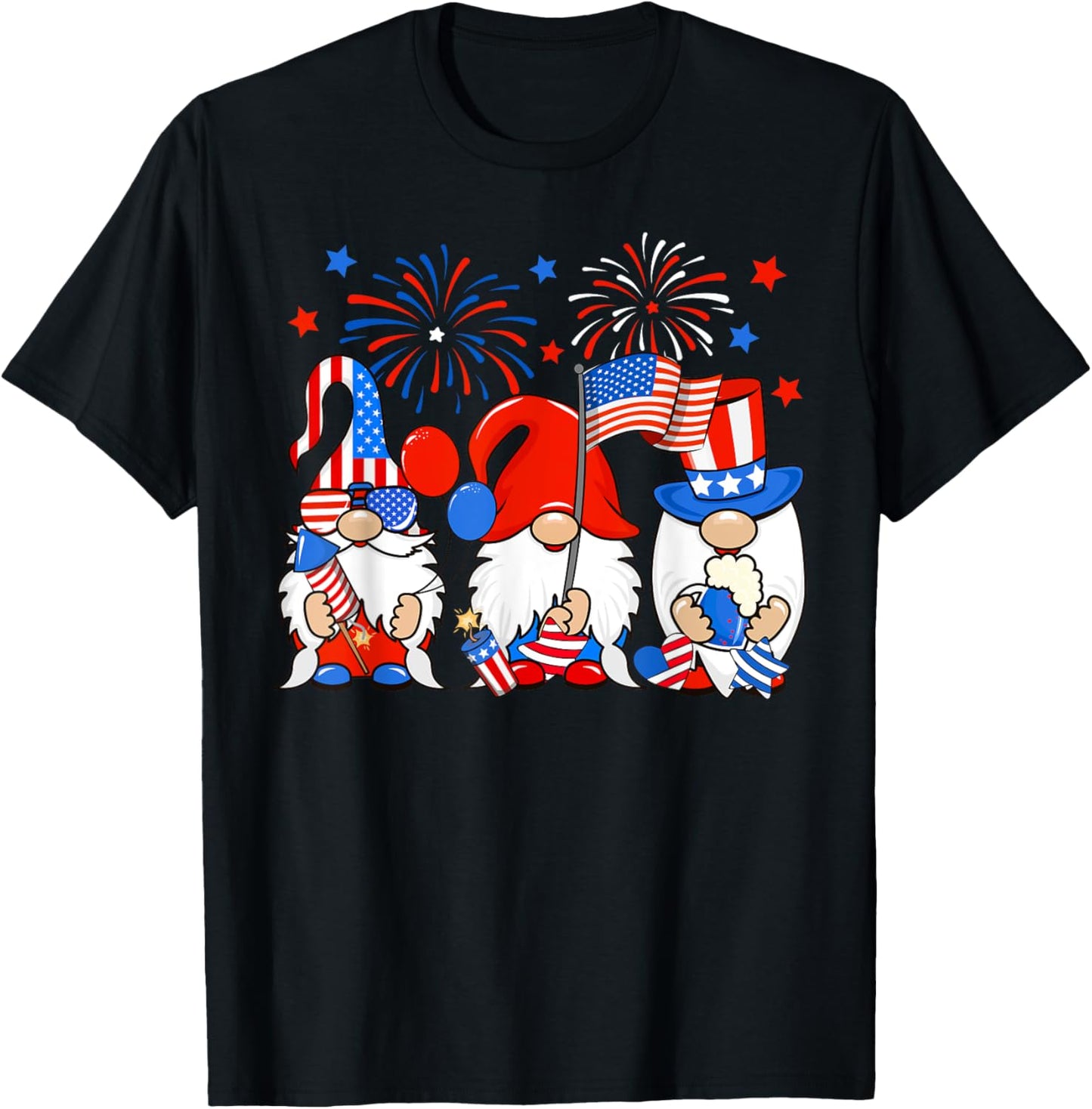 American Gnomes Celebrating Independence Day 4th Of July T-Shirt - T-Shirt | Black