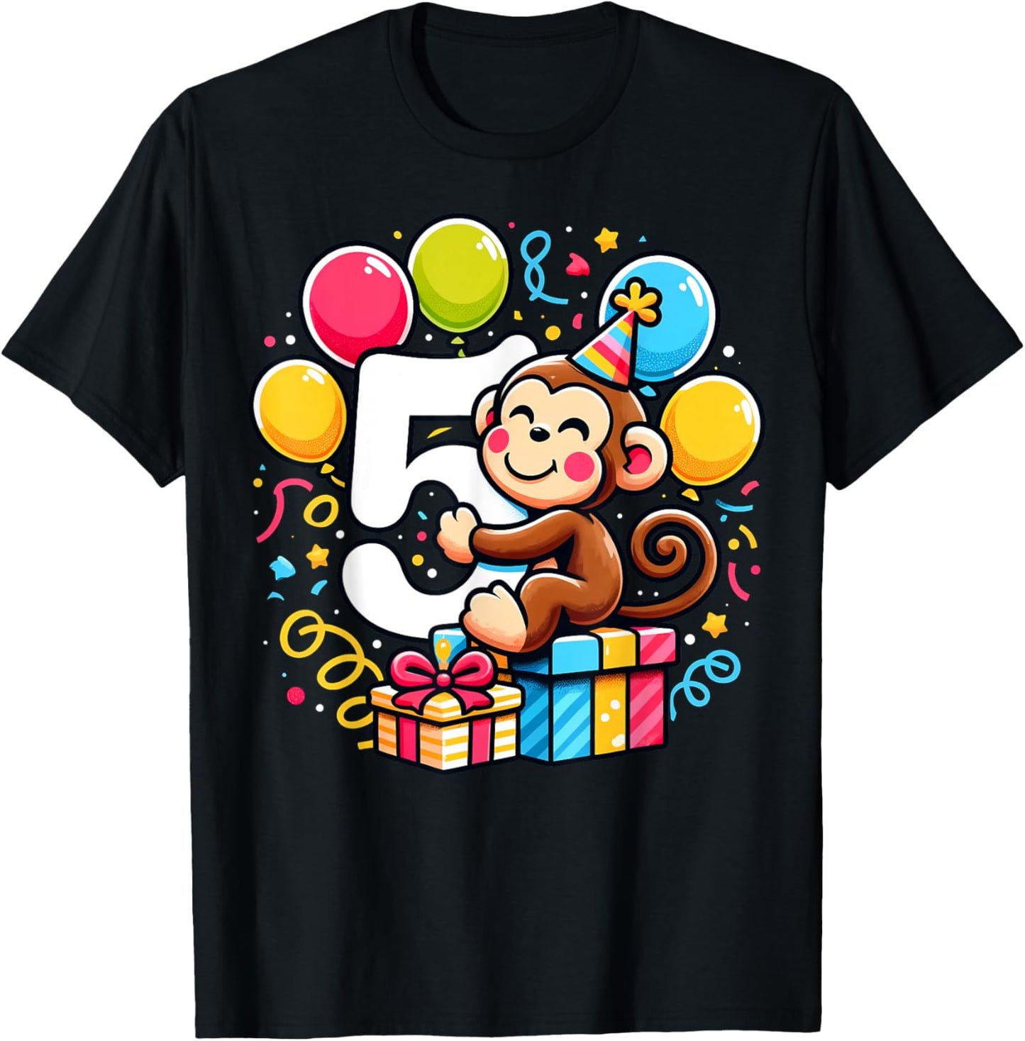 Bday fifth Boys, Girls, Kids age five 5th birthday Monkey T-Shirt - T-Shirt | Black