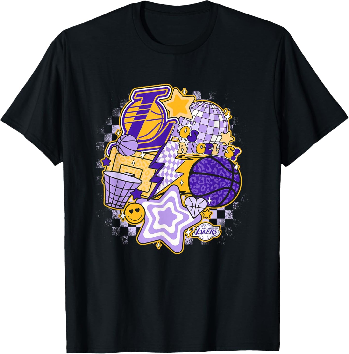 NBA Los Angeles Lakers Psychedelic Basketball Collage , Small, White T-Shirt - T-Shirt | Black