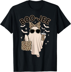 Cute Leopard Boo JEE Ghost Coffee Halloween Costume Women T-Shirt - T-Shirt | Black