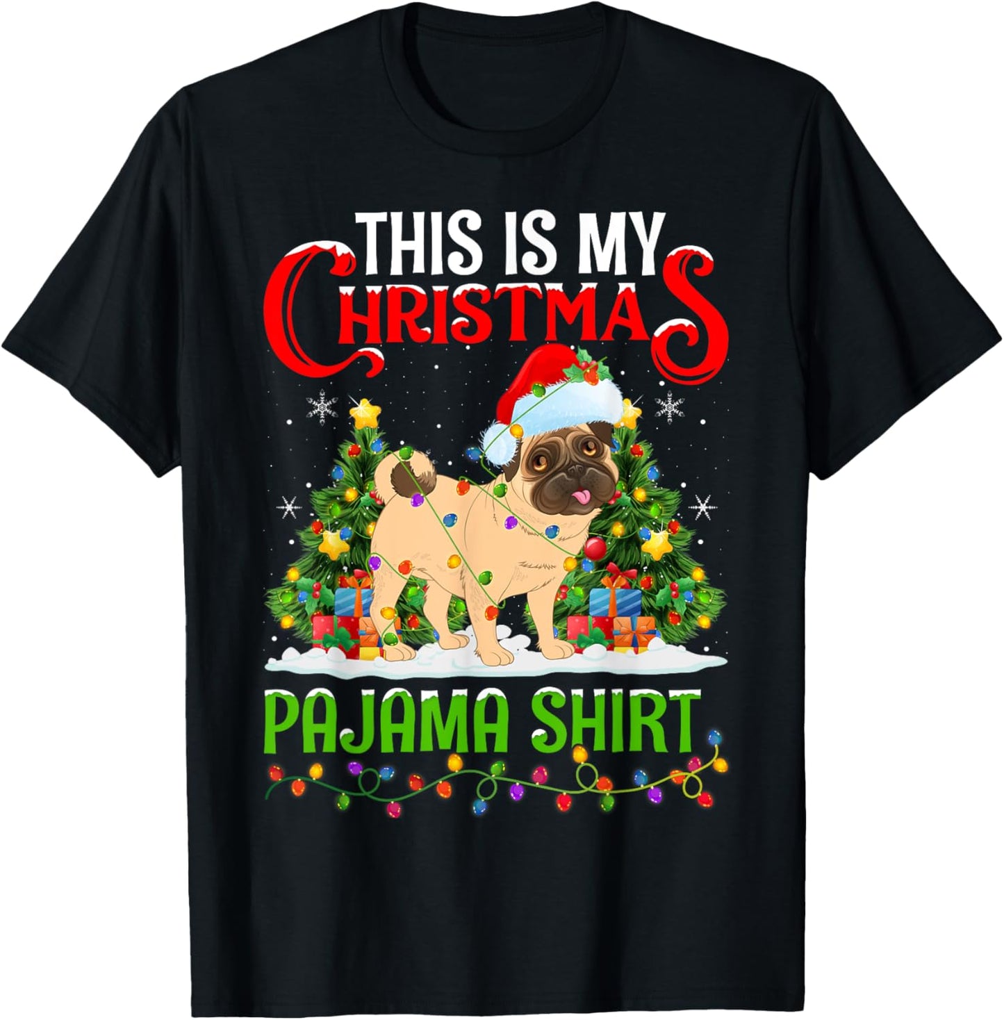 English Mastiff Dog Xmas Lights This Is My Christmas Pajama Women Kids T-Shirt - T-Shirt | Black