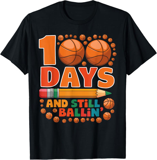 100 Days Of School 100th Day Of School Basketball Kids Boys T-Shirt - T-Shirt | Black