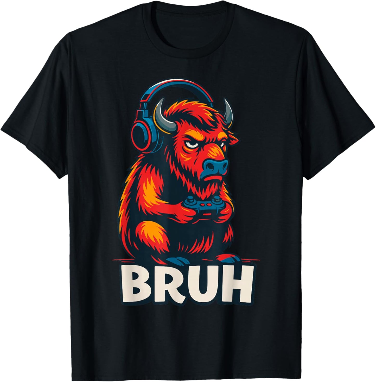 Gamer Bison Bufallo Bruh Gaming T-Shirt - T-Shirt | Black