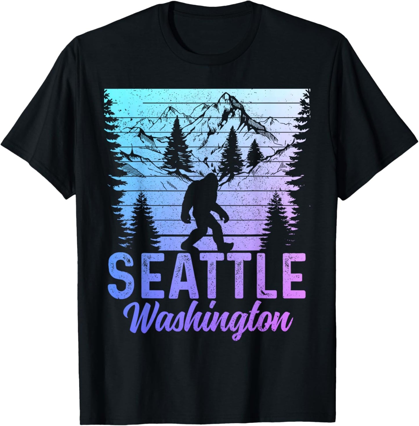 Seattle Washington PNW Bigfoot Vintage Pacific Northwest T-Shirt - T-Shirt | Black