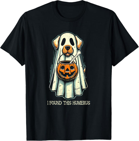 Cute Ghost Dog I Found This Humerus Halloween Funny Ghost Men Women Kids T-Shirt - T-Shirt | Black