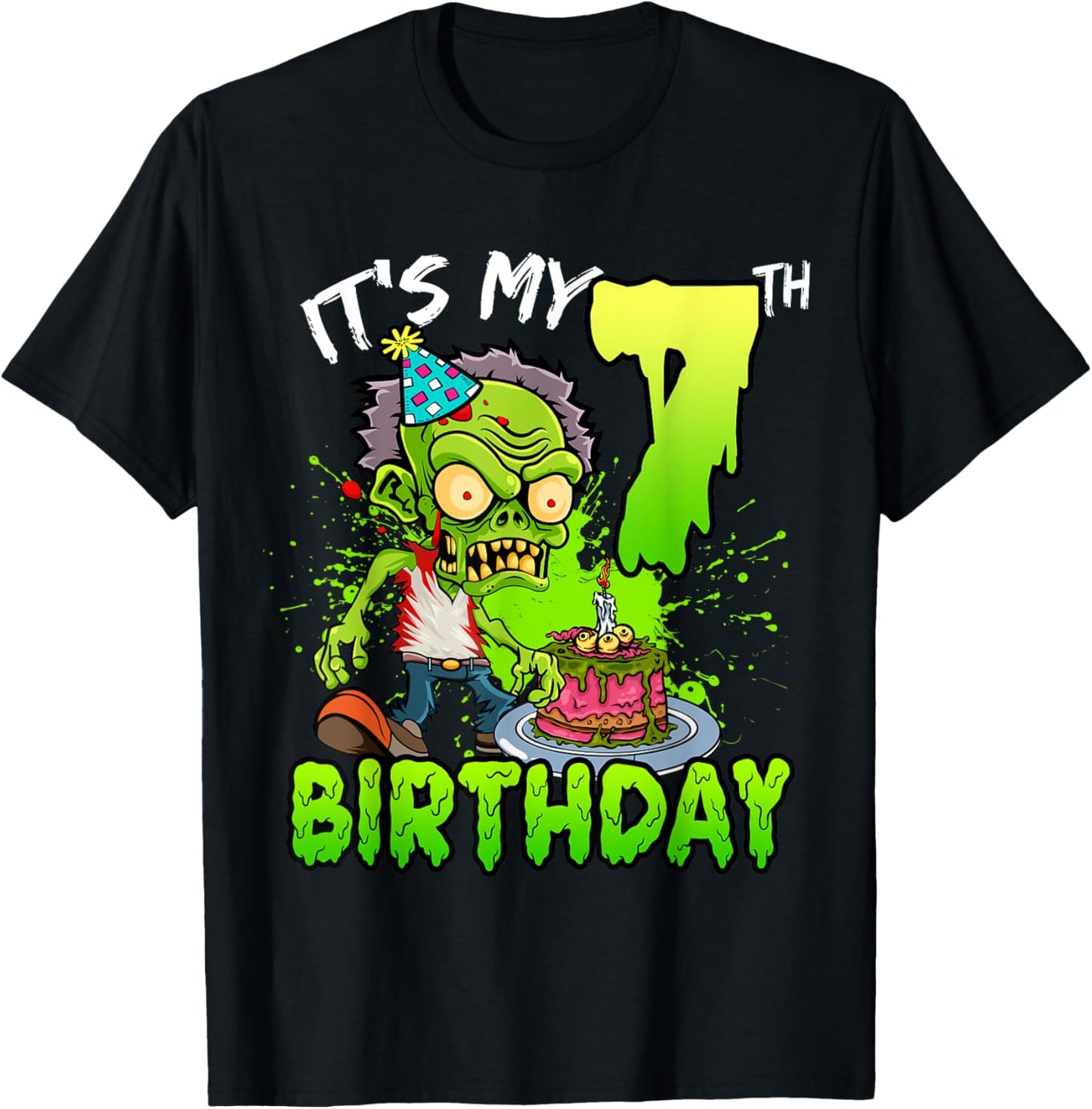 It's My 7th Birthday Zombie Lover 7 Year Old Boys Girls T-Shirt - T-Shirt | Black