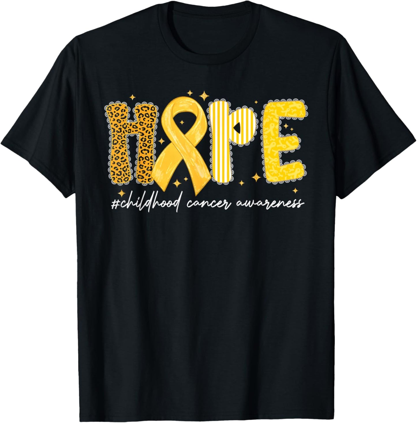 Leopard Hope Gold Ribbon Childhood Cancer Awareness T-Shirt - T-Shirt | Black