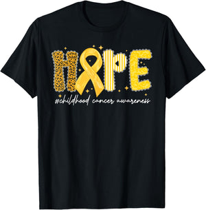 Leopard Hope Gold Ribbon Childhood Cancer Awareness T-Shirt - T-Shirt | Black