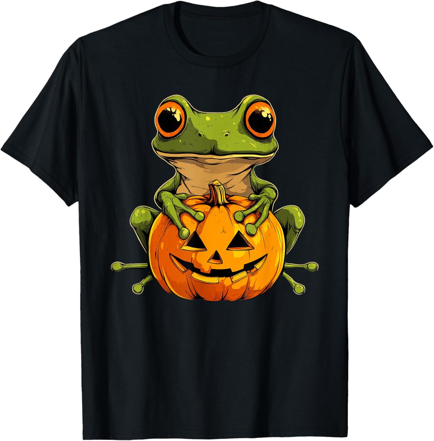 Cute Frog Jack O Lantern Pumpkin Halloween T-Shirt - T-Shirt | Black