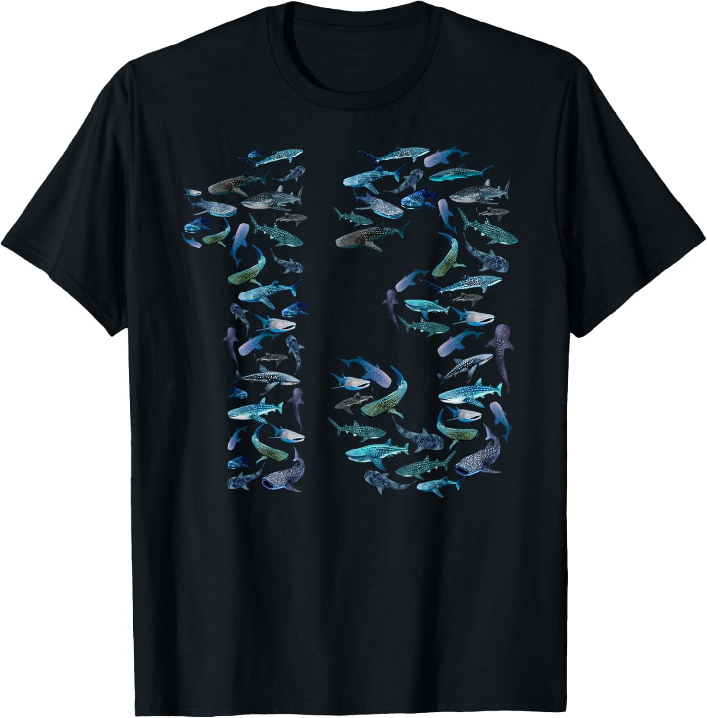 13th Birthday Boy & Girl Thirteen-Year-Old Fish Whale Shark T-Shirt - T-Shirt | Black