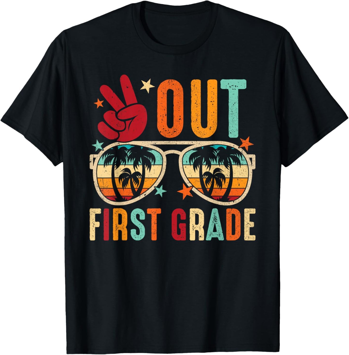 Vintage Peace Out 1st Grade Graduation Last Day Of School T-Shirt - T-Shirt | Black
