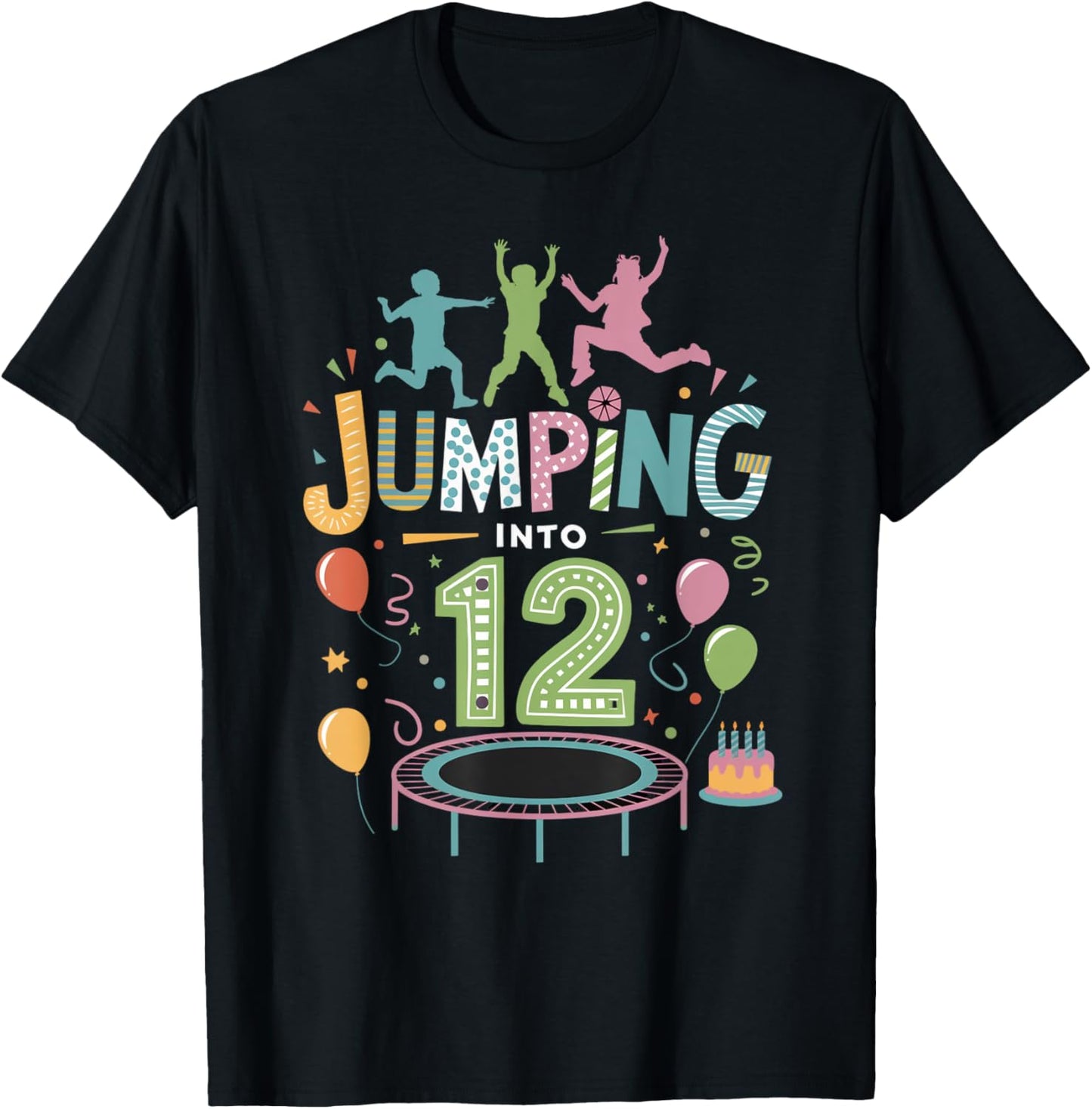 Jumping Into 12 Birthday Party Trampolining Trampoline T-Shirt - T-Shirt | Black