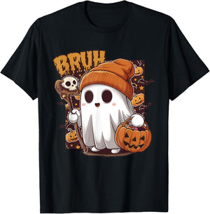 Bruh Ghost Happy Halloween Trick Or Treat Pumpkin Candy Kids T-Shirt - T-Shirt | Black
