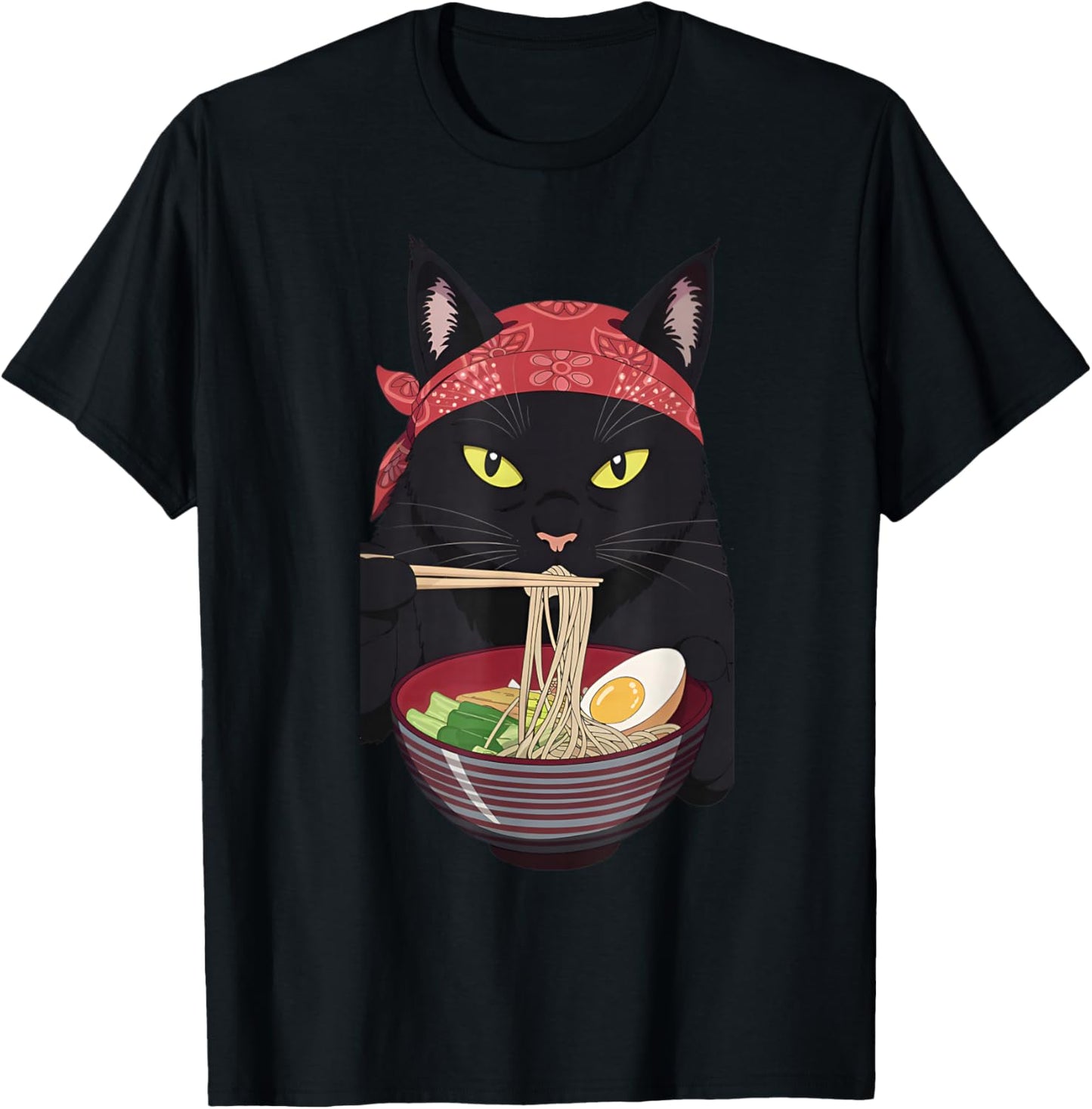 ramen cat Japanese Kawaii Cat Anime T-Shirt - T-Shirt | Black