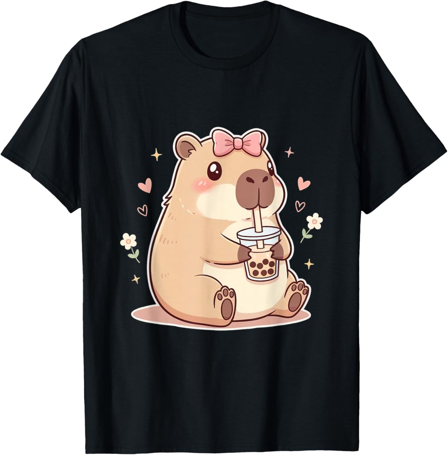 Cute Coquette Bow Capybara Girls Women T-Shirt - T-Shirt | Black