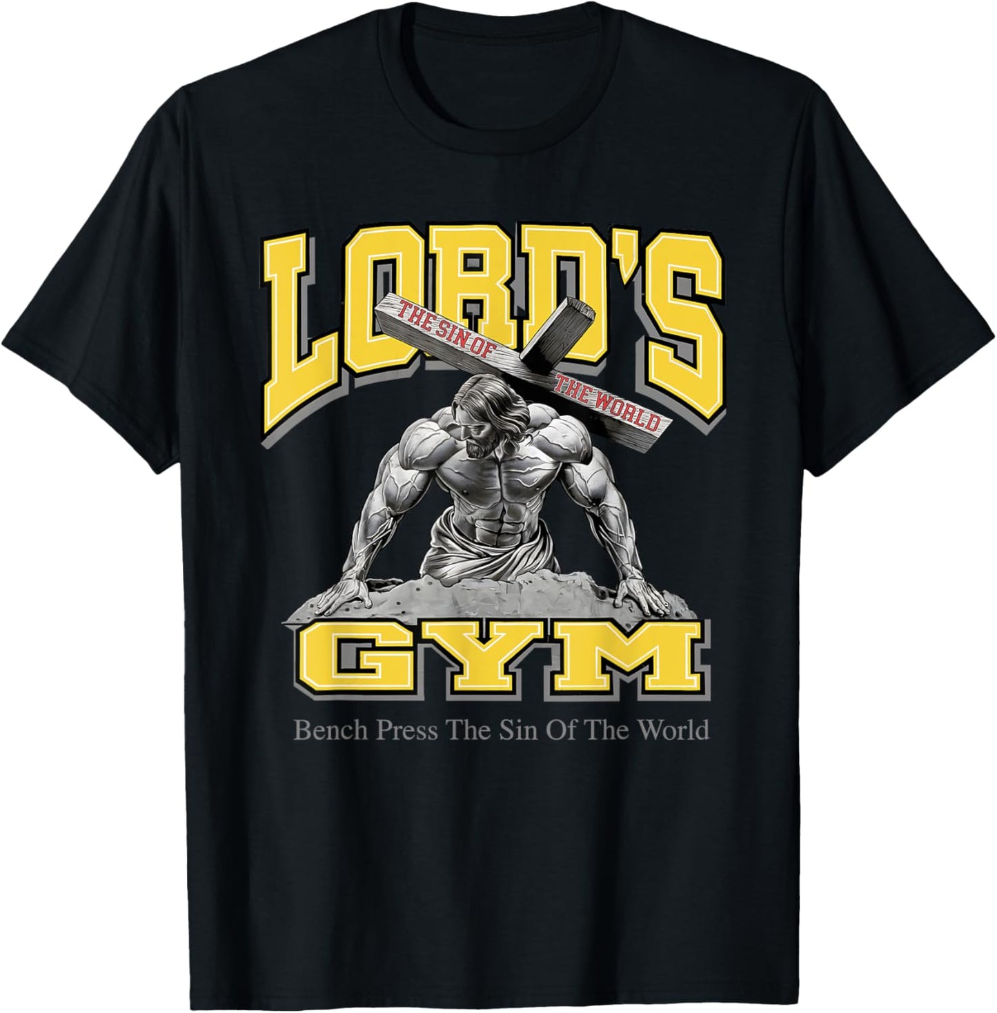 Lords Gym Jesus Vintage 90s Bench Press The Sin Of The World T-Shirt - T-Shirt | Black