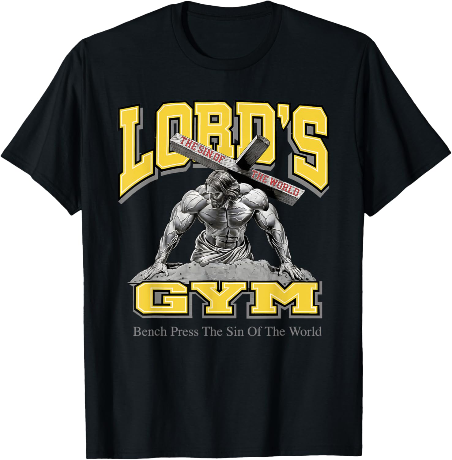 Lords Gym Jesus Vintage 90s Bench Press The Sin Of The World T-Shirt - T-Shirt | Black